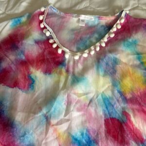 Stella Cove Girls Color-burst Pom Pom Swim suit Cover up Poncho. Size 14.